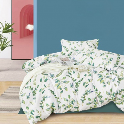 Bed linen Zastelli Green leaves MX115/Brittany Blue Satin 