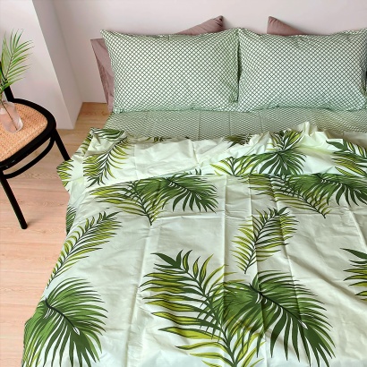 Bed linen Green leaves/Green Revers Zastelli calico 