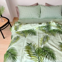 Bed linen Green leaves/Green Revers Zastelli calico