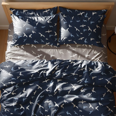 Bed linen set Zastelli Birds on Blue / Brown Cotton ����